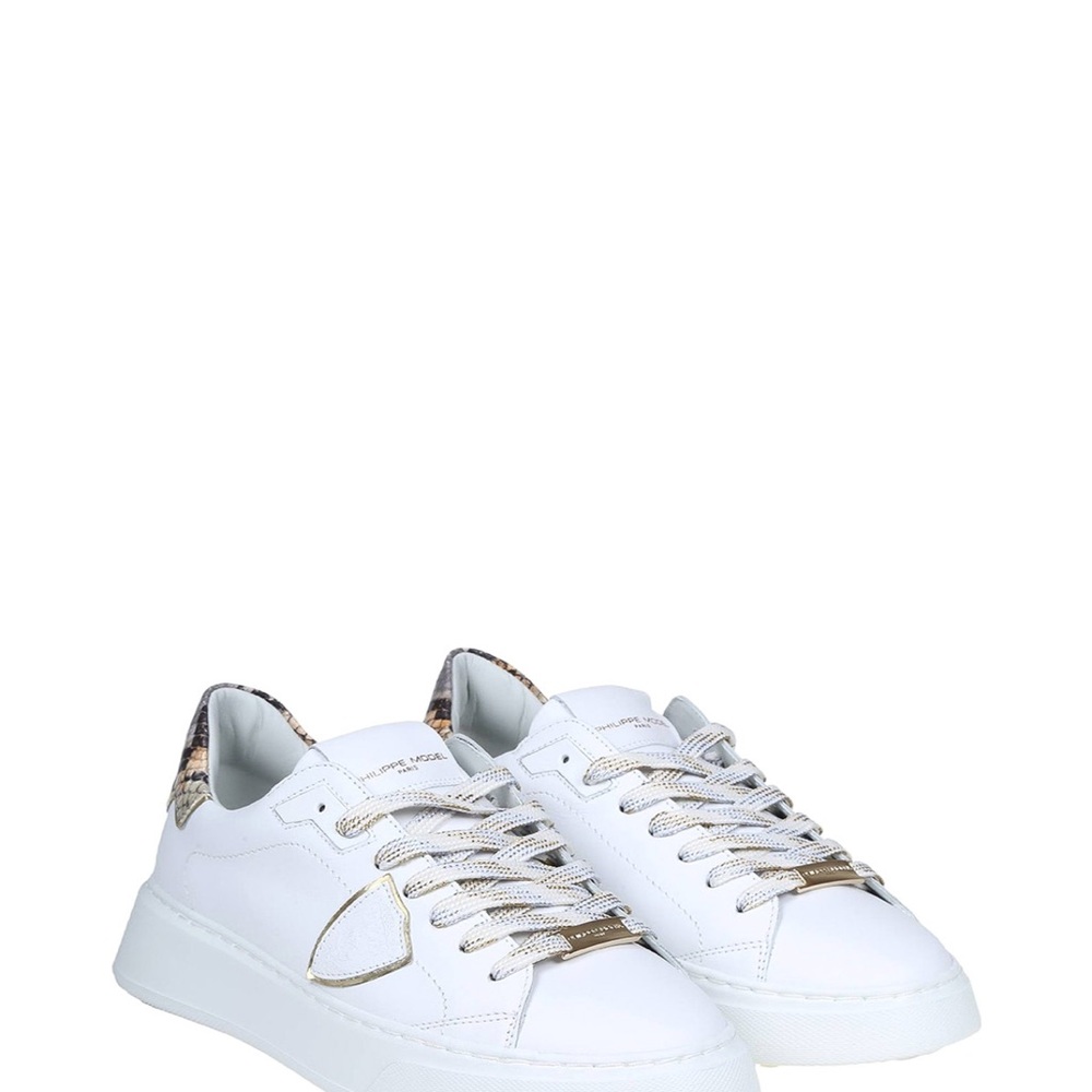 Philippe Model Temple Sneakers with Gold Trim & Snakeskin Heel
